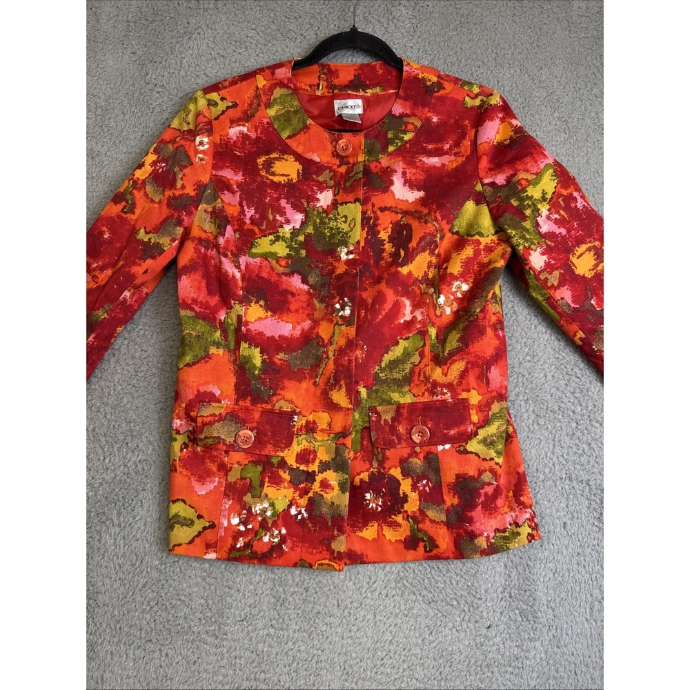 Chicos Button Up‎ Jacket Red Pink Coral Long Sleeve Blouse Coat Womens Size 0 - Picture 10 of 16